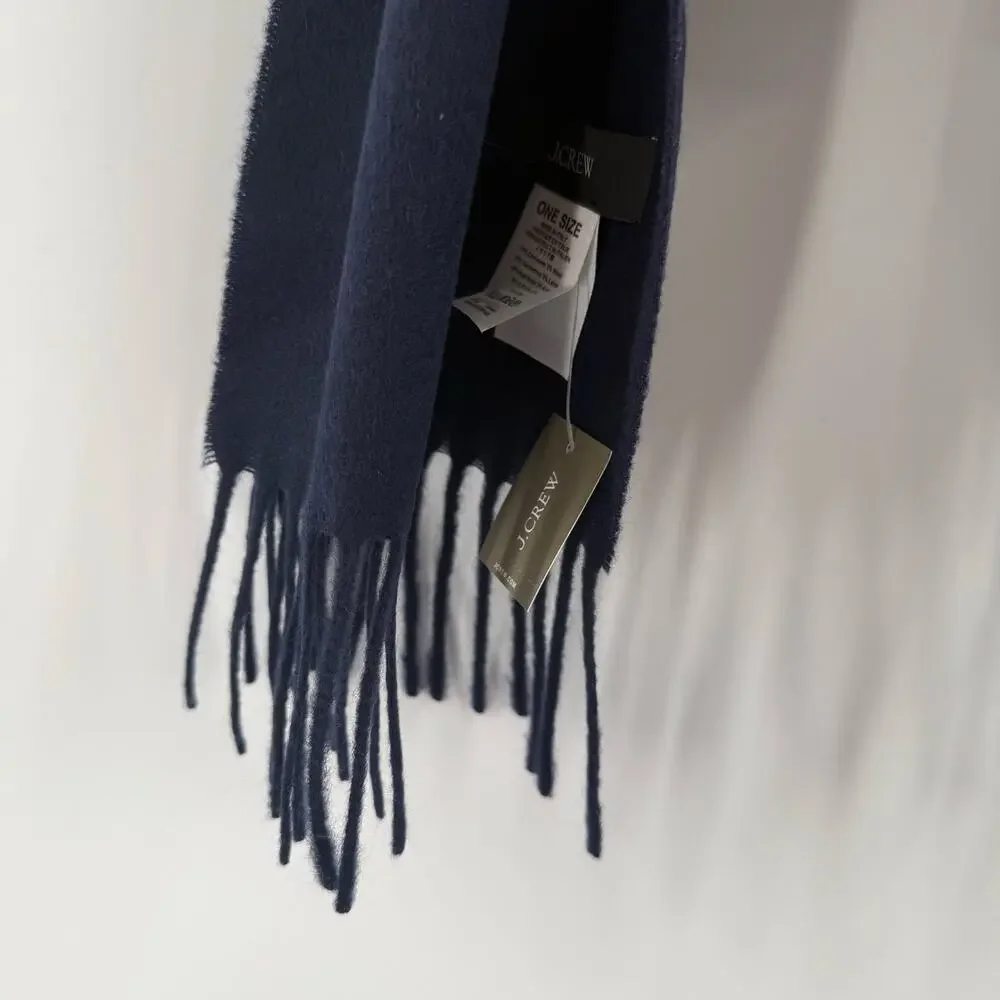 J.Crew Scarf Cashmere Wool Blend NWT Men Unisex Navy Made In Italy Winter Fringe